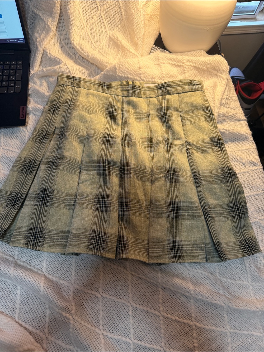 LUSH Pleated Green Plaid Mini Skirt